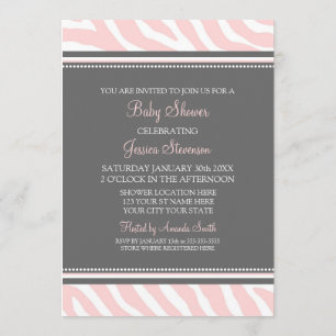 Pink Gray Zebra Custom Baby Shower Invitations