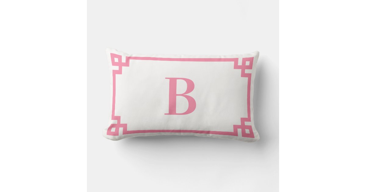 White & Blue Plaid-Border Monogram Decorative Pillow