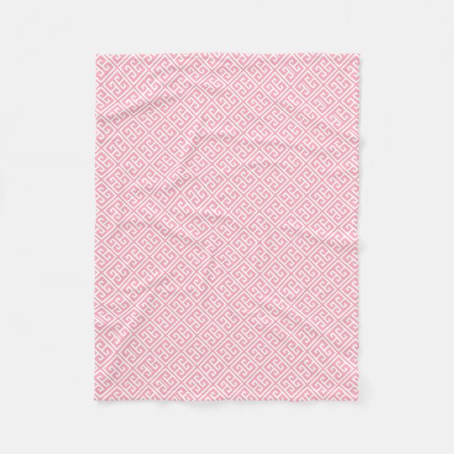 Pink Greek Key Pattern Fleece Blanket (Front)