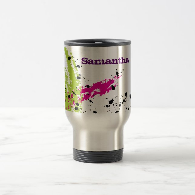 Pink Green 15 oz. Stainless steel Travel Mug Cup (Center)