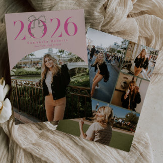 Pink Green 2026 Coquette Bow Photo Graduation Announcement