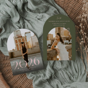 Pink Green 2026 Coquette Bow Photo Graduation Invitation
