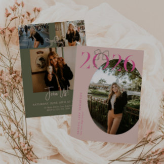 Pink Green 2026 Coquette Bow Photo Graduation Invitation