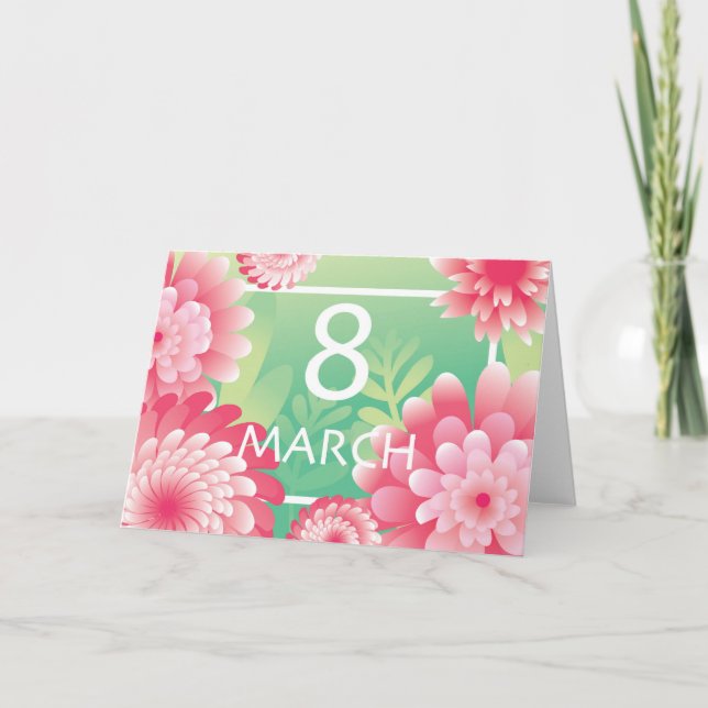 Pink green 8 March. Happy Women`s Mother`s Day. Holiday Card (Front)