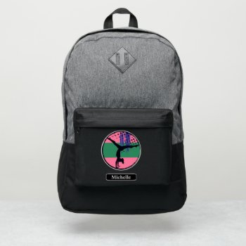 Pink Green Abstract Art Girl Gymnast Port Authority® Backpack by Westerngirl2 at Zazzle