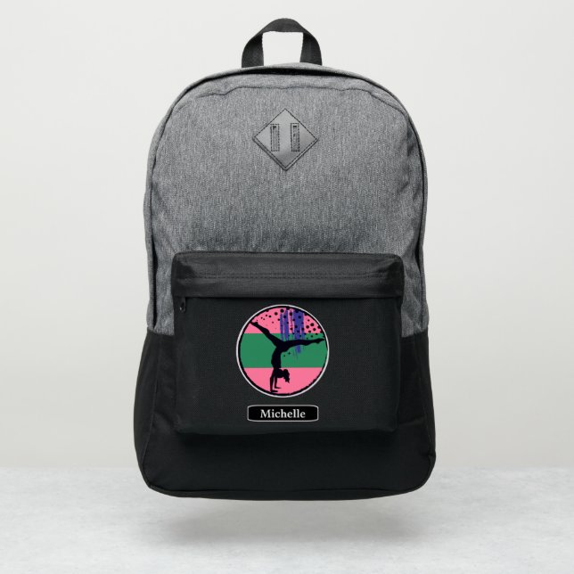 Pink Green Abstract Art Girl Gymnast Port Authority® Backpack (Front)