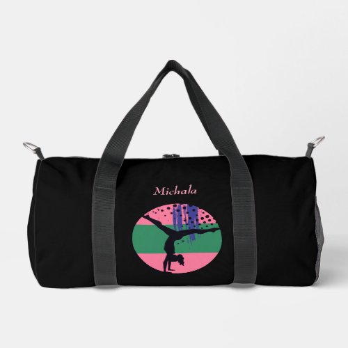 Pink Green Abstract Art Gymnast Duffle Bag