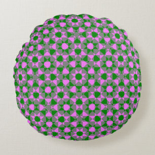 Pink Green Abstract Checker Square Pattern Round Pillow