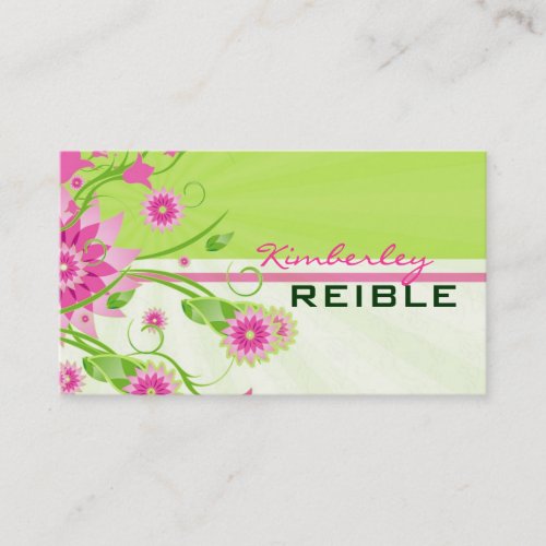 Pink &amp; Green Abstract Floral Design 3 Business Card Template