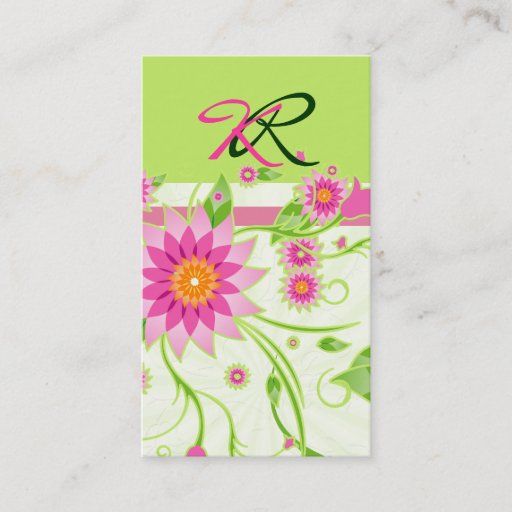 Customizable Pink &amp; Green Abstract Floral Design 4 Business Card Templates