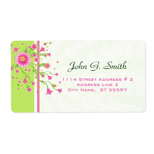 Pink & Green Abstract Floral Design-Light 2 Label (Front)