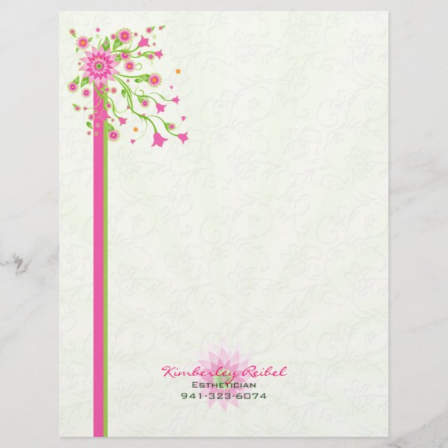 Pink & Green Abstract Floral Design-Light 2 Letterhead (Front)