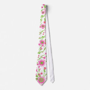 Pink & Green Abstract Floral Design-Light Tie