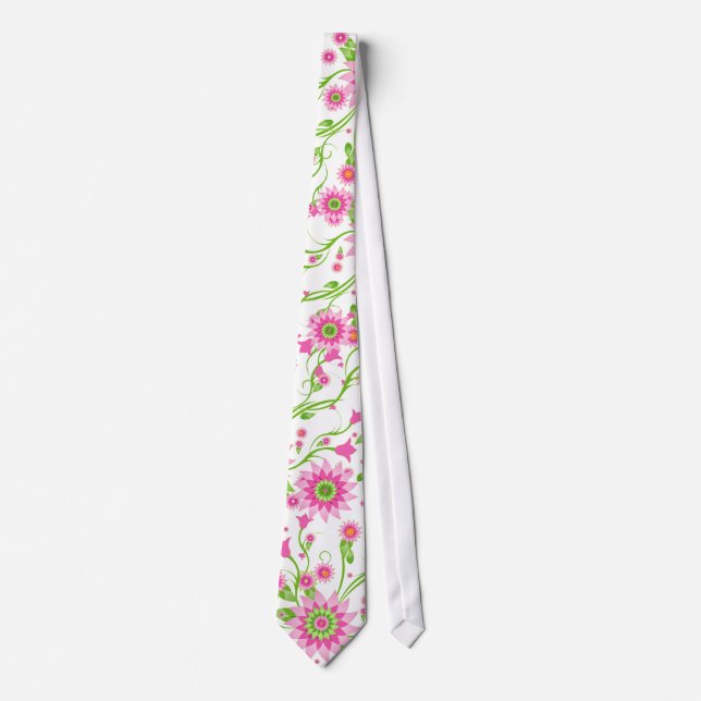 Pink & Green Abstract Floral Design-Light Tie (Front)