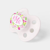 Pink & Green Abstract Flowers Monogram Pacifier (Front Right)