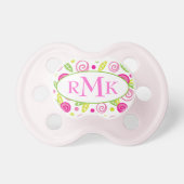 Pink & Green Abstract Flowers Monogram Pacifier (Front)