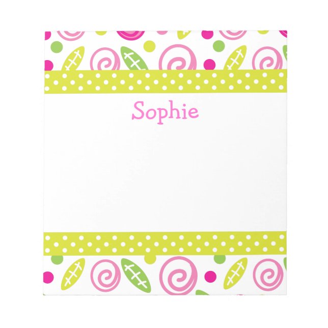 Pink & Green Abstract Flowers Personalized Notepad (Front)