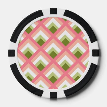 Pink Green Abstract Geometric Designs Color Poker Chips by SharonaCreations at Zazzle