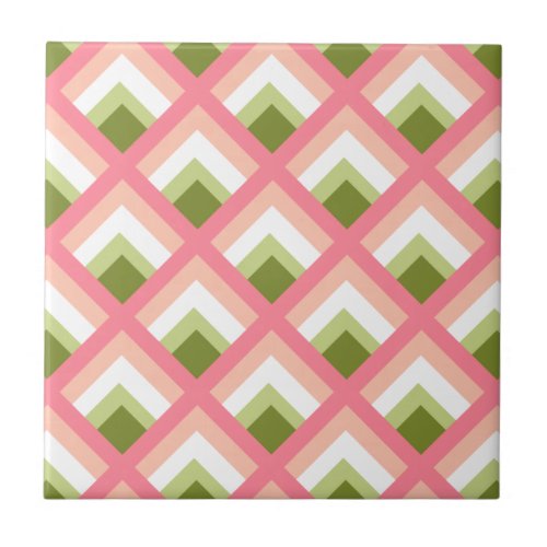 Pink Green Abstract Geometric Designs Color Tile