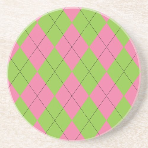 Pink Green and Black Argyle Pattern  Coaster