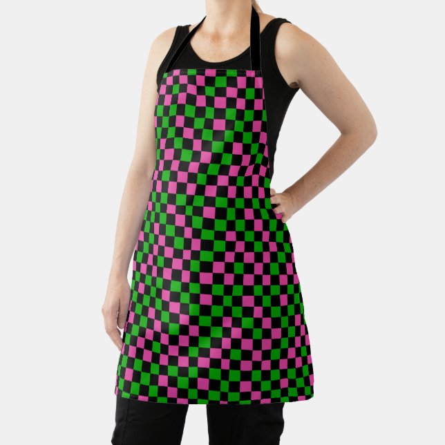 Pink Green And Black Checkered Pattern  Apron (Insitu)