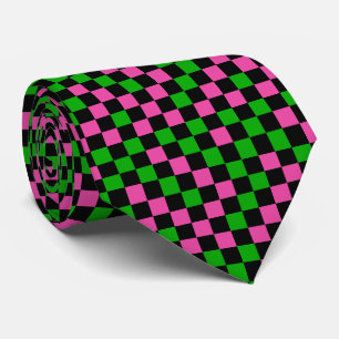 Pink Green And Black Checkered Pattern Neck Tie