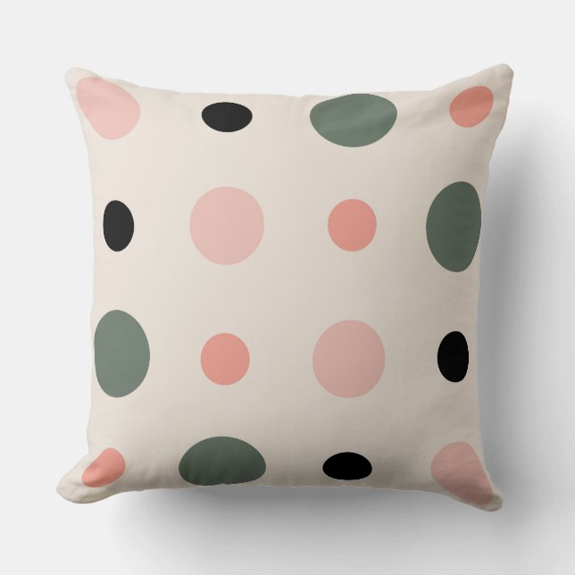 pink green and black dots throw pillow (Front)