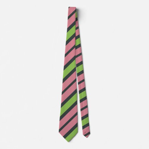 Pink green and black  striped tie