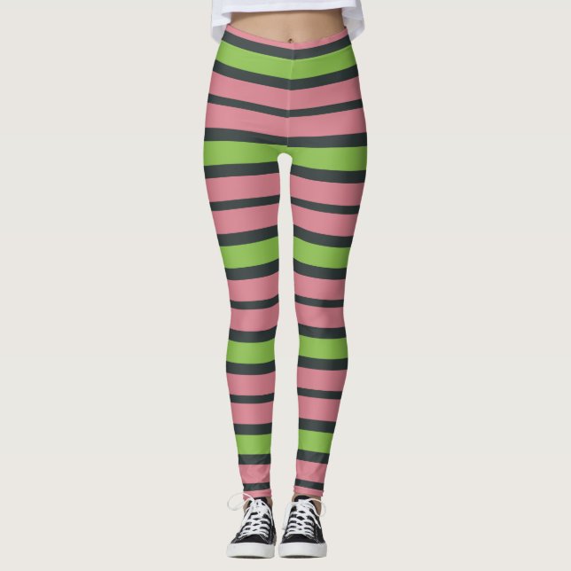 Pink ,green and black  stripes leggings (Front)