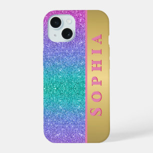 Pink Green and Blue Color Glitter Gradient Texture iPhone 15 Case