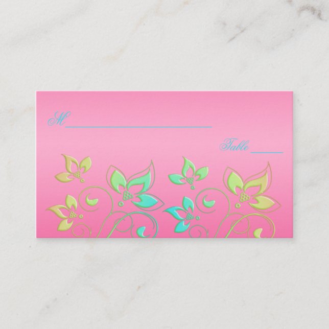 Pink, Green, and Blue Floral Placecards (Front)