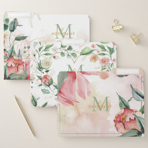 Pink, Green, and Cream Floral Monogram File Folder