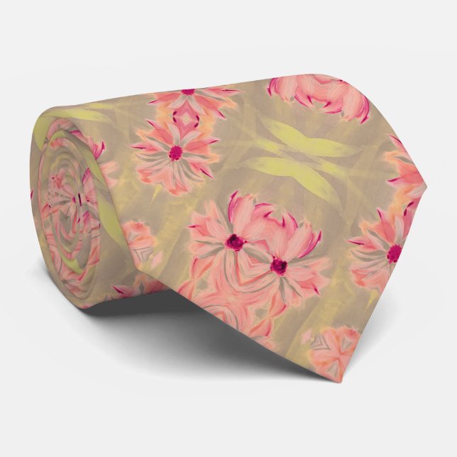 Pink Green And Dark Brown Neck Tie (Rolled)