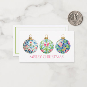 Pink Green and Navy Blue Chinoiserie Christmas Note Card