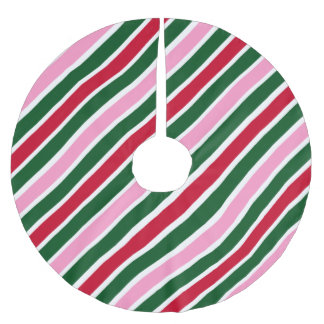 Pink Green and Red Christmas Candy Cane Stripes Brushed Polyester Tree Skirt