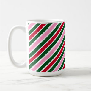 Pink Green and Red Christmas Candy Cane Stripes Coffee Mug
