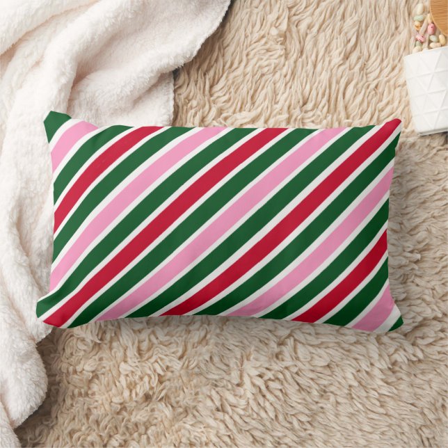  Pink Green and Red Christmas Candy Cane Stripes  Lumbar Pillow (Blanket)