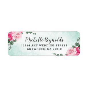 Pink Green and Silver Watercolor Floral Wedding Label