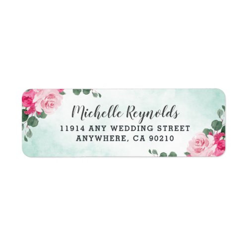 Pink Green and Silver Watercolor Floral Wedding Label
