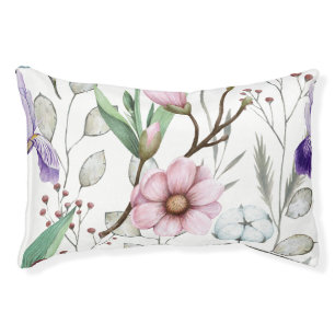 PInk, Green and White Flower Print Pet Bed
