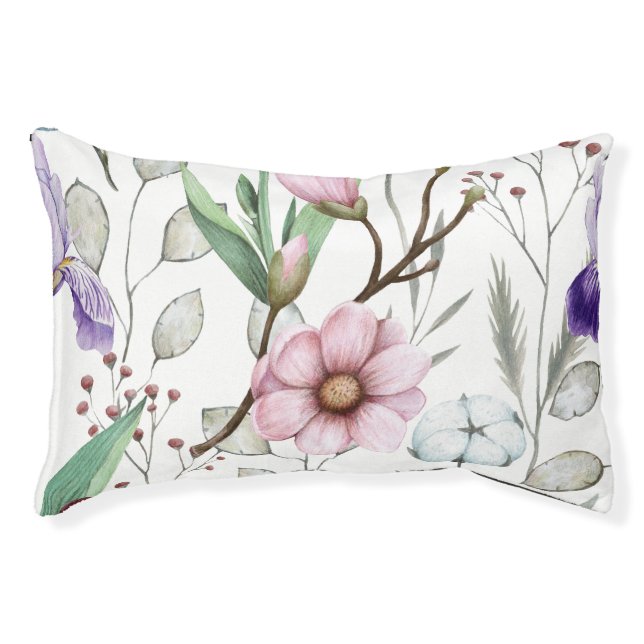 PInk, Green and White Flower Print  Pet Bed (Front)