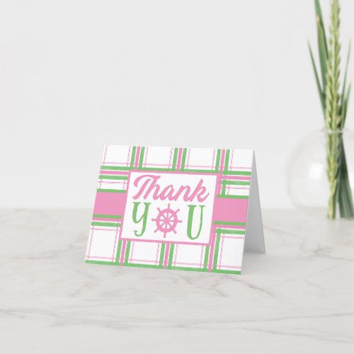 Pink Green and White Nautical Themed Thank You Card