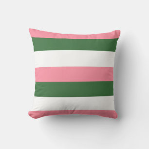 Pink, Green and White Stripes Throw Pillow