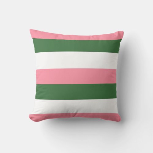 Pink Green and White Stripes Throw Pillow