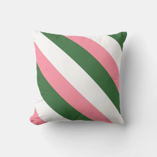 Pink, Green and White Stripes Throw Pillow