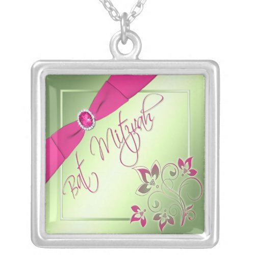 Pink Green and Yellow Bat Mitzvah Necklace
