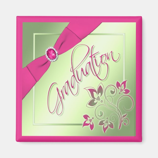 Pink, Green, and Yellow Graduation Magnet (Front)