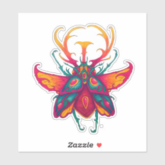 Pink green and yellow scarab beetle sticker