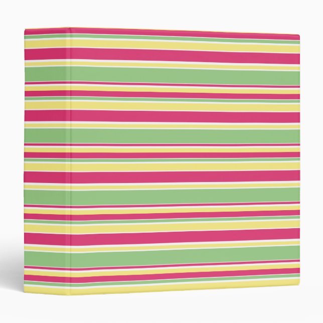 Pink, green and yellow stripes 3 ring binder (Front/Spine)