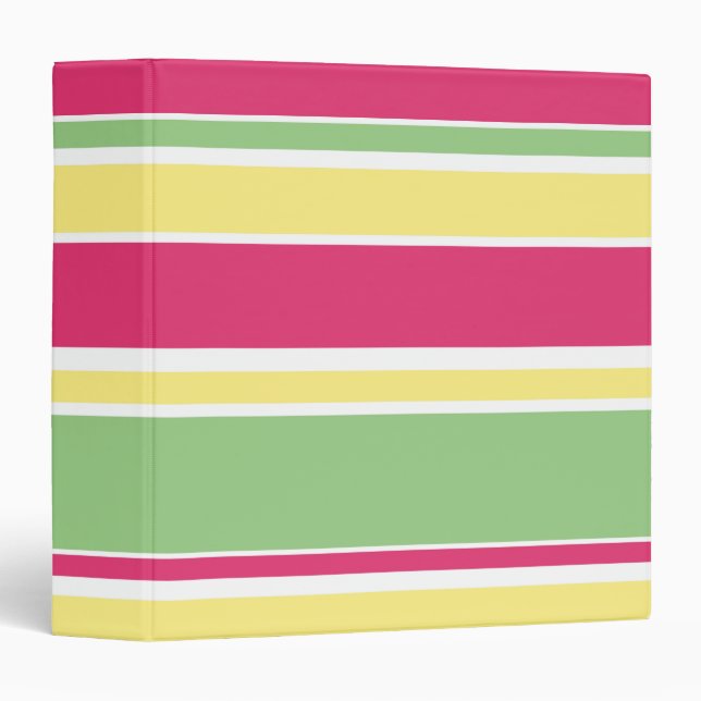 Pink, green and yellow stripes 3 ring binder (Front/Spine)
